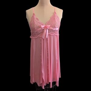 BARBIECORE Y2K Pink Lace Babydoll Lingerie Top Slip Dress  Fairycore. Sz M